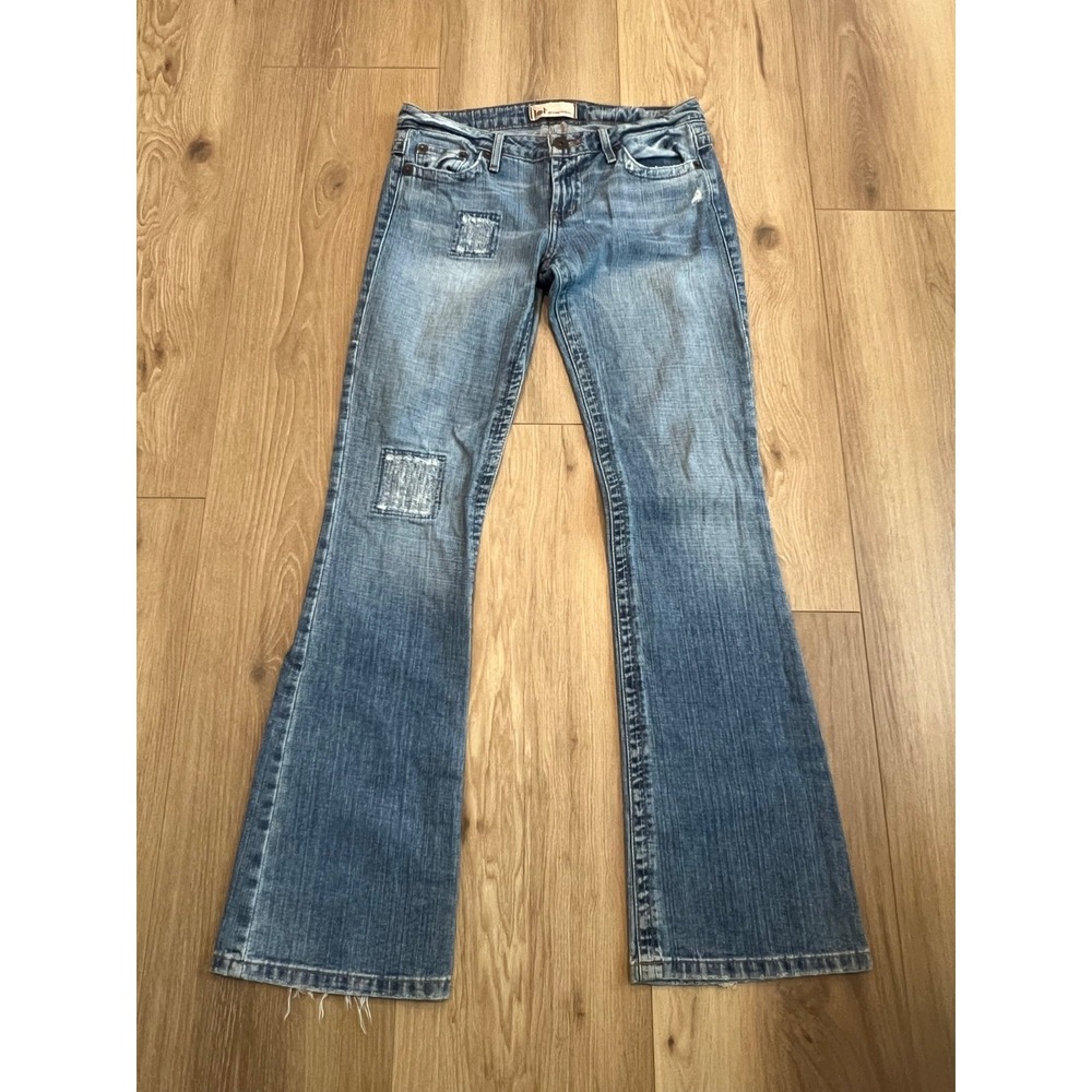 L.E.I. Womens Bootcut Jeans 29x32 Blue Distressed Patchwork Y2K 100% Cotton